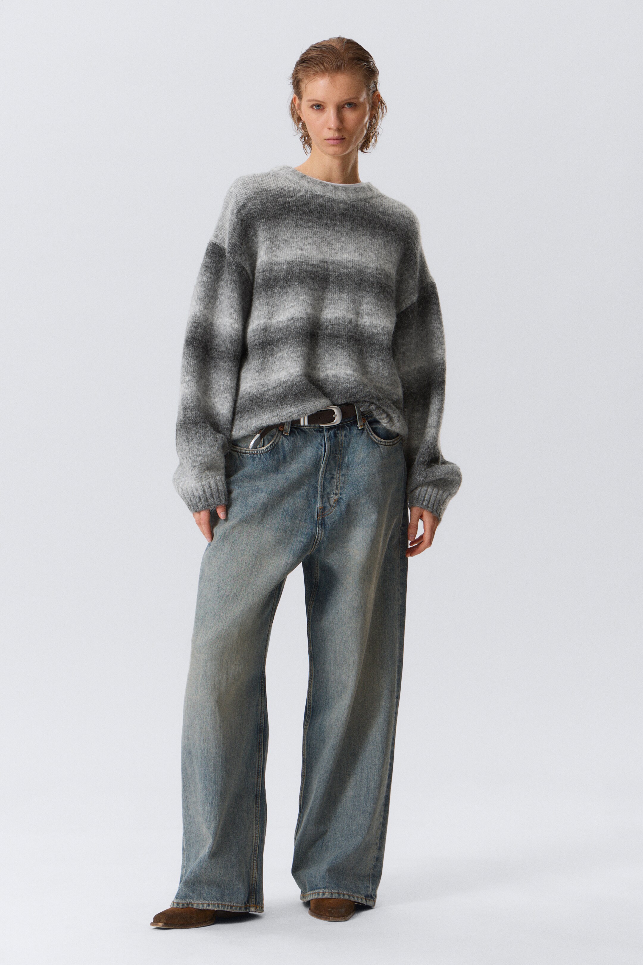 Ingrandisci l'immagine: Loose Fit Space-Dyed Knitted Sweater - Grey Melange - DONNA | H&M CH 2