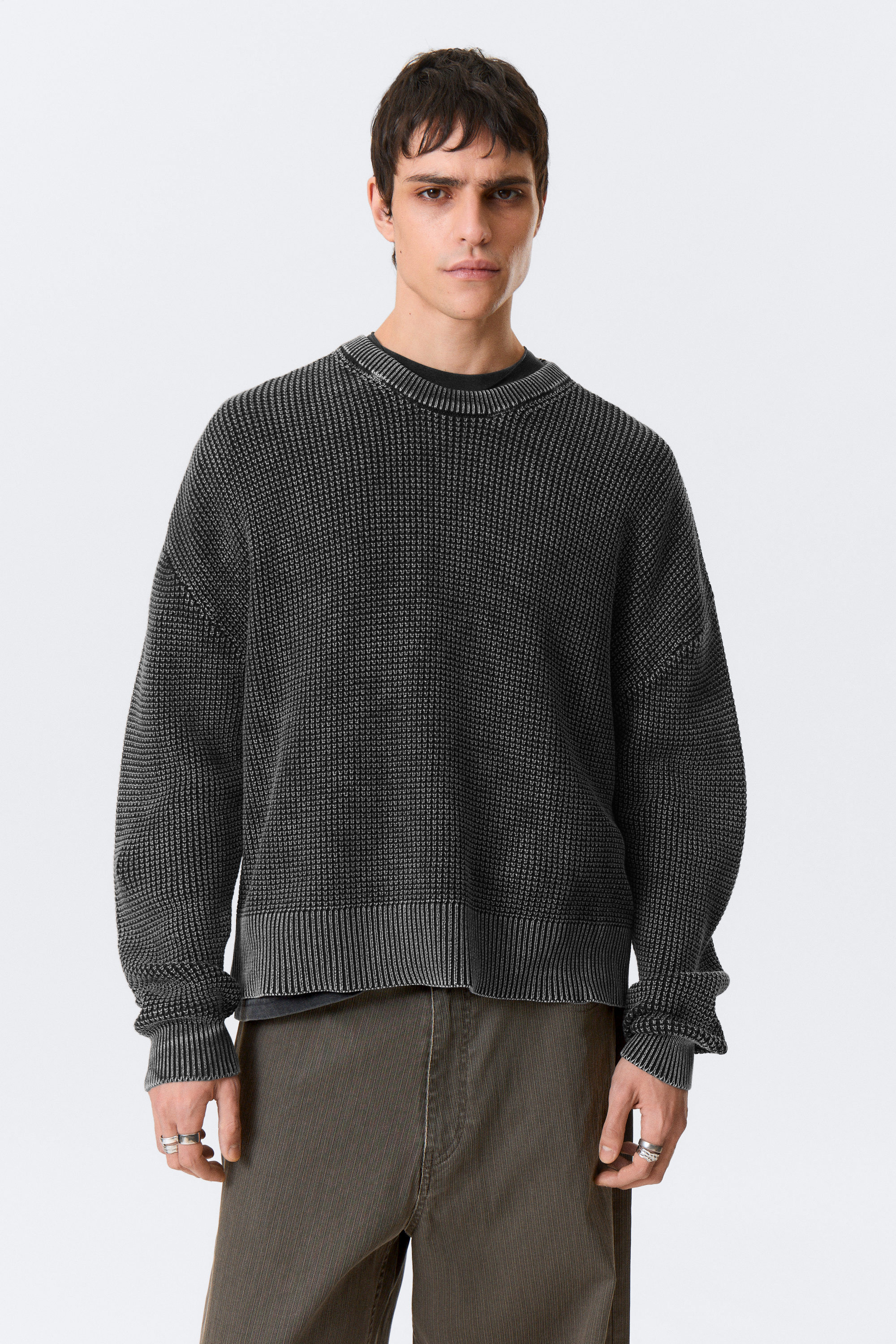 Washed Black - Washed Oversized Boxy Sweater - 2