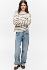 Staubweiß - Braune Streifen - Longsleeve-Shirt aus Baumwolle - 2