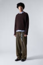 Dark Mauve - Loose Ribbed Cotton Sweater - 0