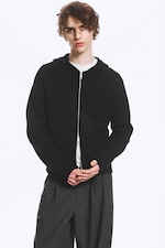 Svart - Stickad zip-through-hoodie - 2