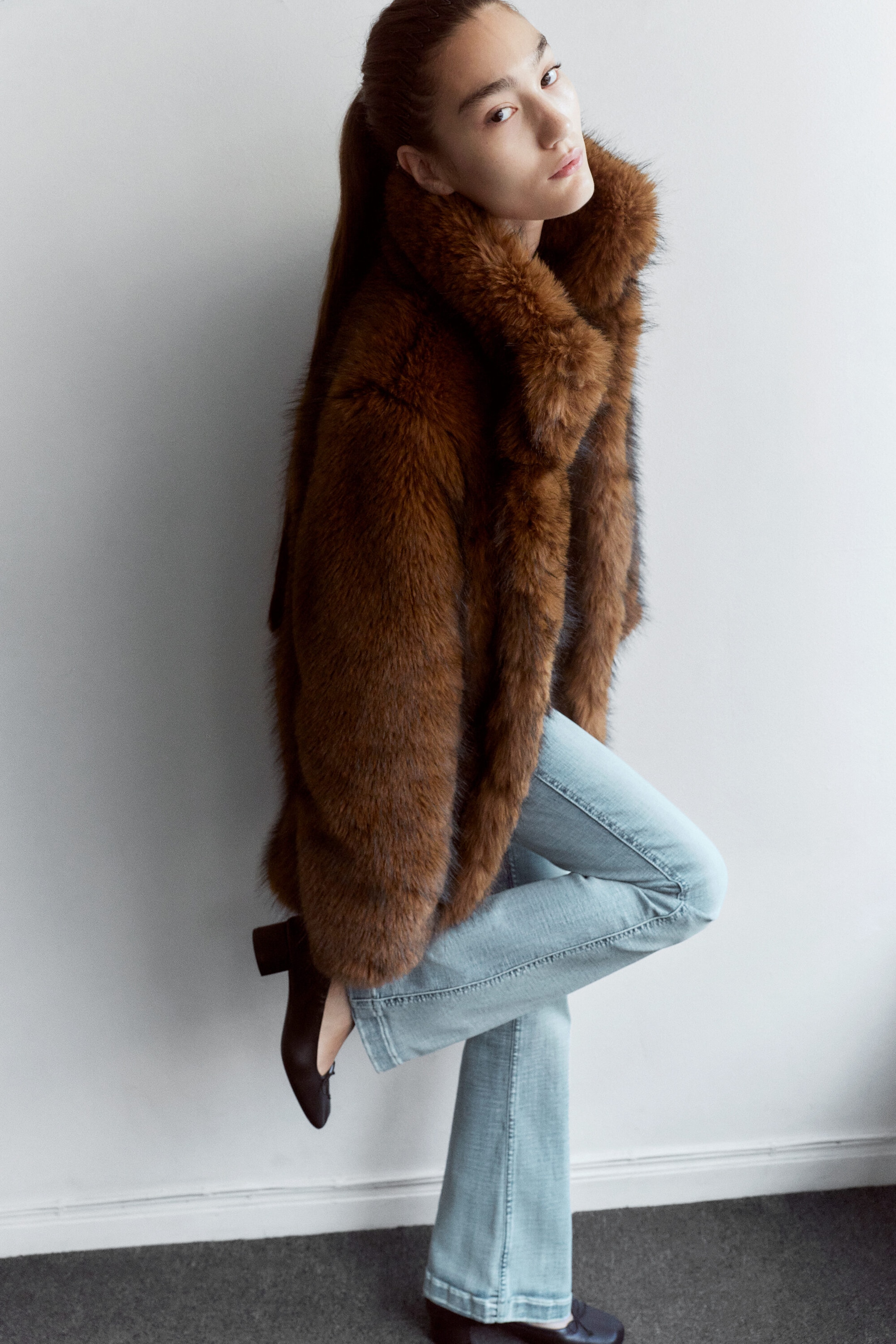 Rust Brown - Relaxed faux fur jacket - 1
