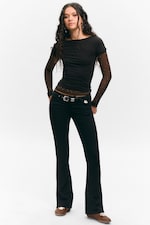 Zwart - Top met strass-steentjes en mesh-mouwen - 1