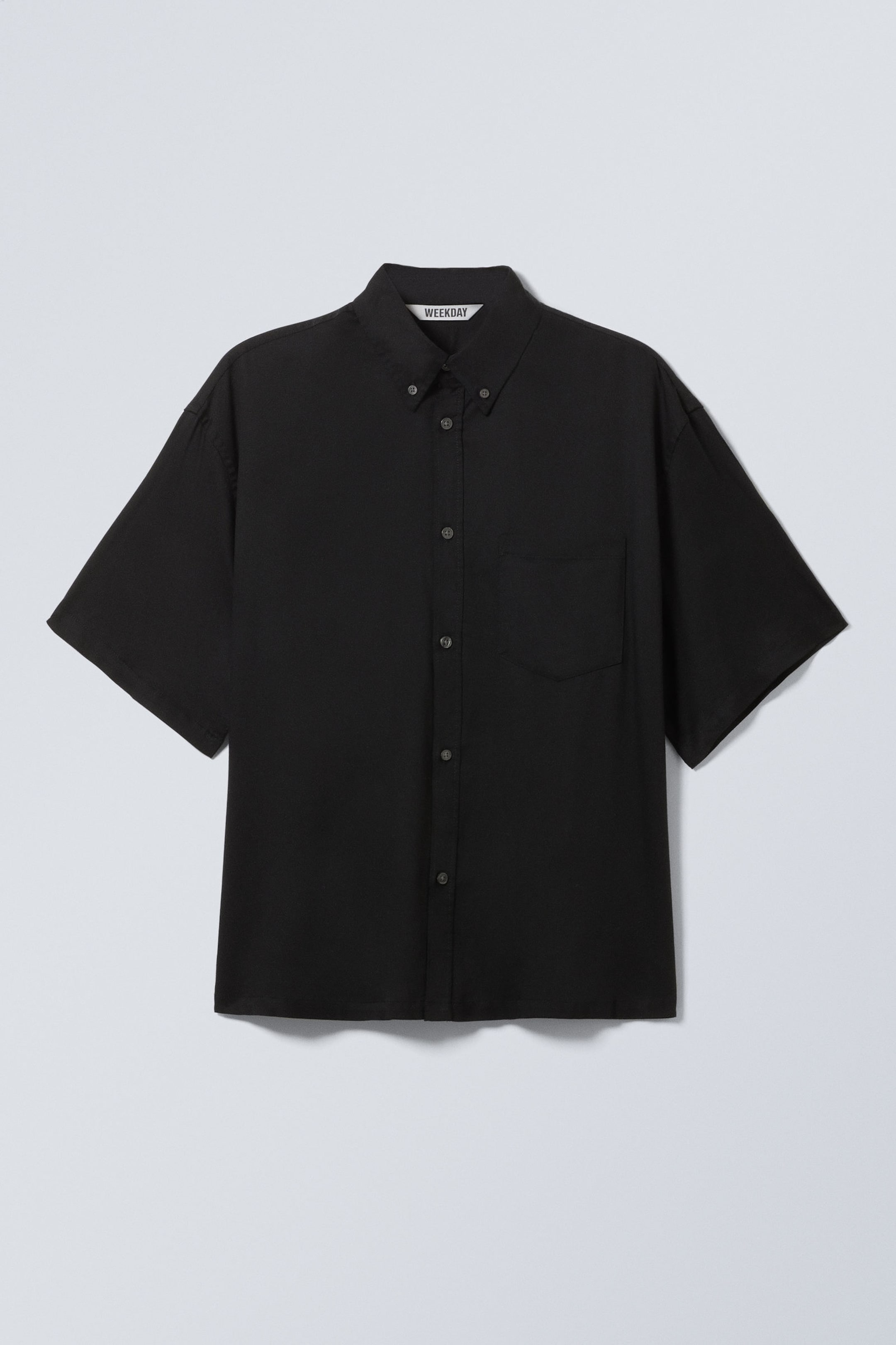 Black - Oversized Draped Boxy Short-Sleeved Shirt - 4
