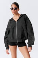 Dark Grey - Oversized Broderie Anglaise Zip Hoodie - 0