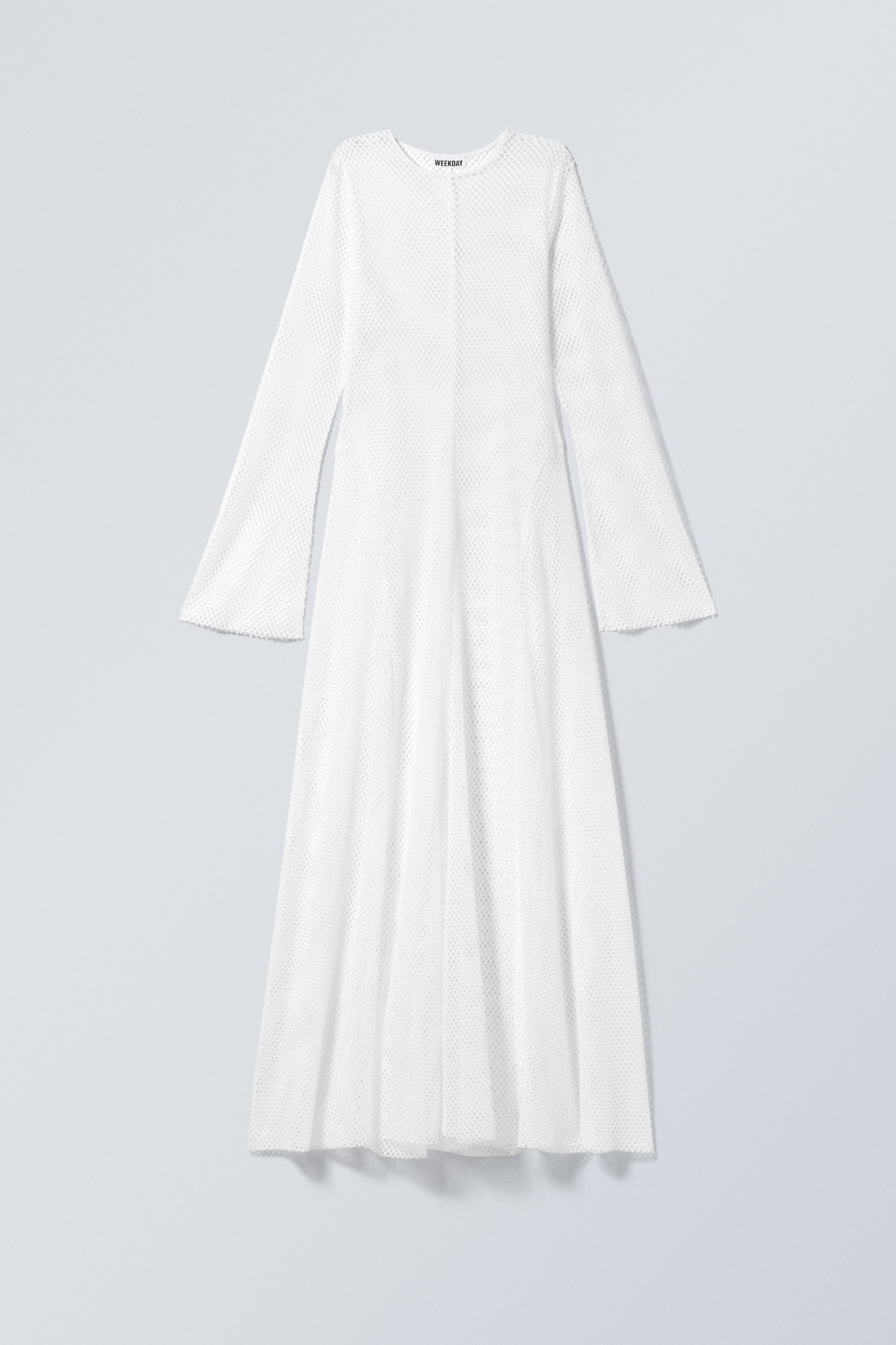 White - Long-Sleeved Net Maxi Dress - 1