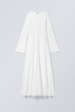 White - Long-Sleeved Net Maxi Dress - 0