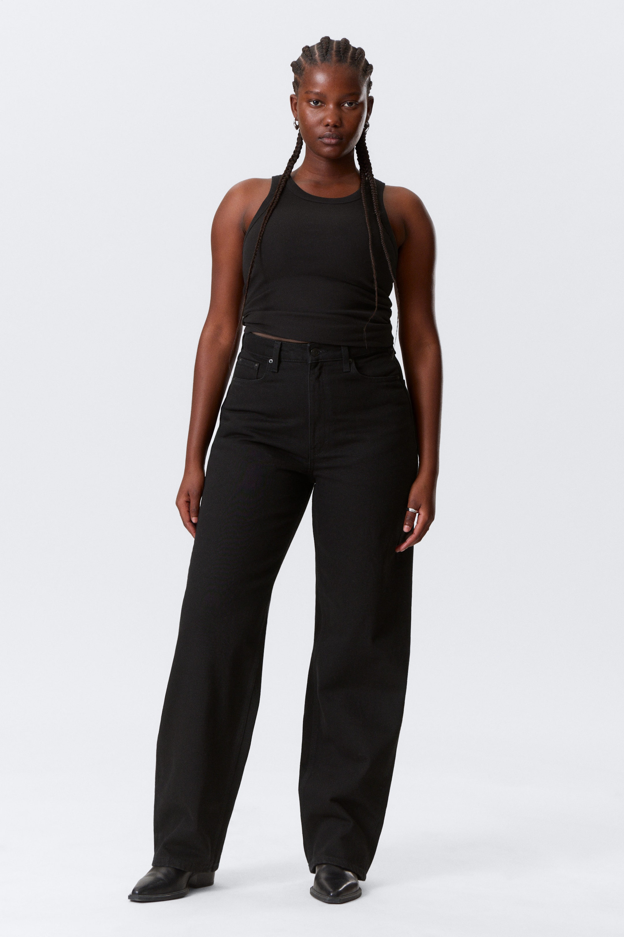 Black Rinse - Black - Halo Curve High Waisted Regular Wide Jeans - 0