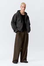 Black Melange - Loose Hooded Canvas Jacket - 2