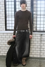 Washed Dark Brown - Ribbed Long-Sleeved T-shirt - 1