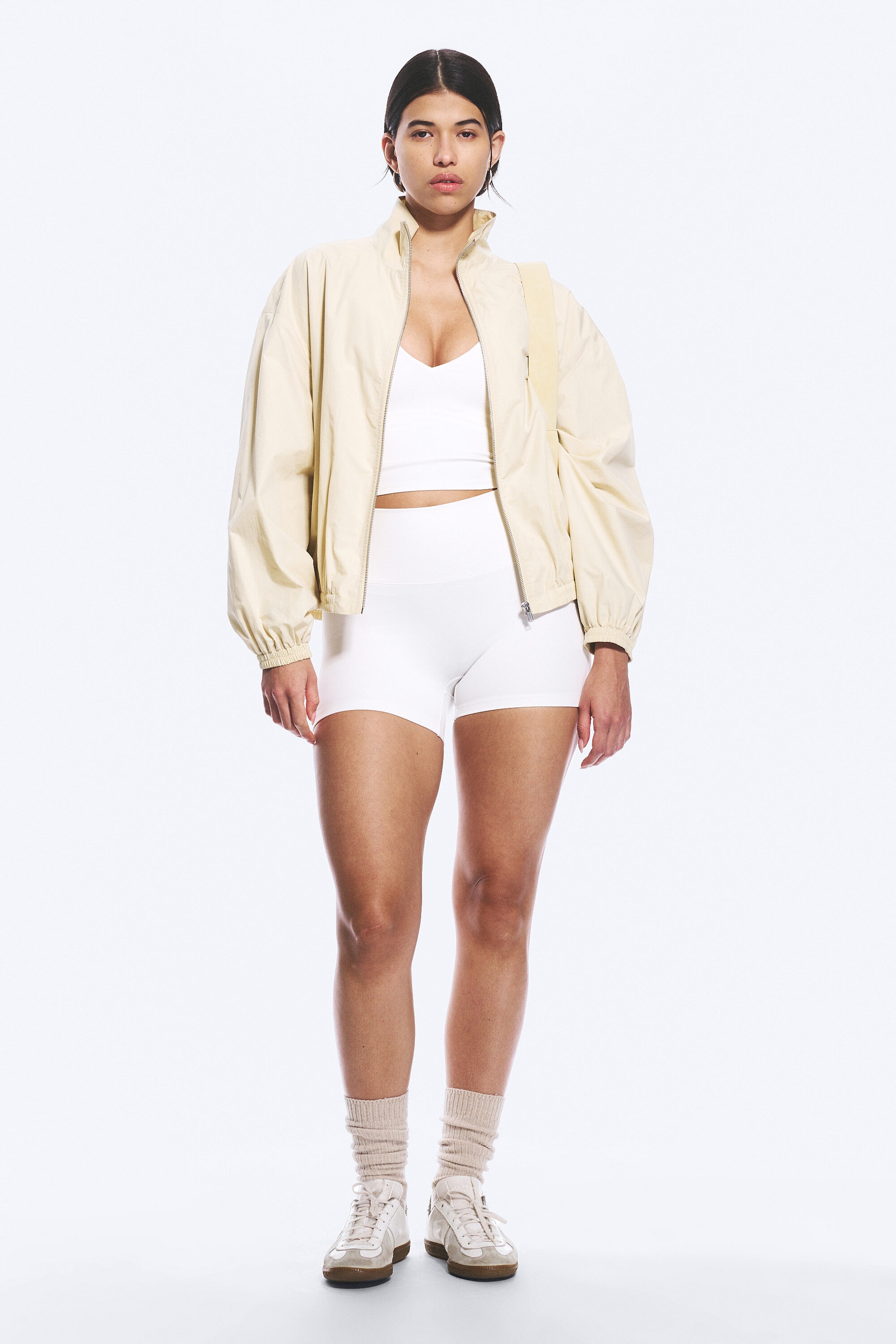 White - High Waisted Sports Biker Shorts - 1