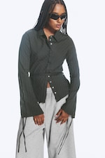 Striped Grey - Tie‑Detail Cotton Shirt - 2