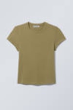 Khakigrön - Smal kortärmad t-shirt i bomull - 3