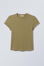 Khaki Green - Slim Short-Sleeved Cotton T-shirt - 0
