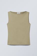 Light Dusty Khaki - Annie Sleeveless Boat-Neck Top - 0