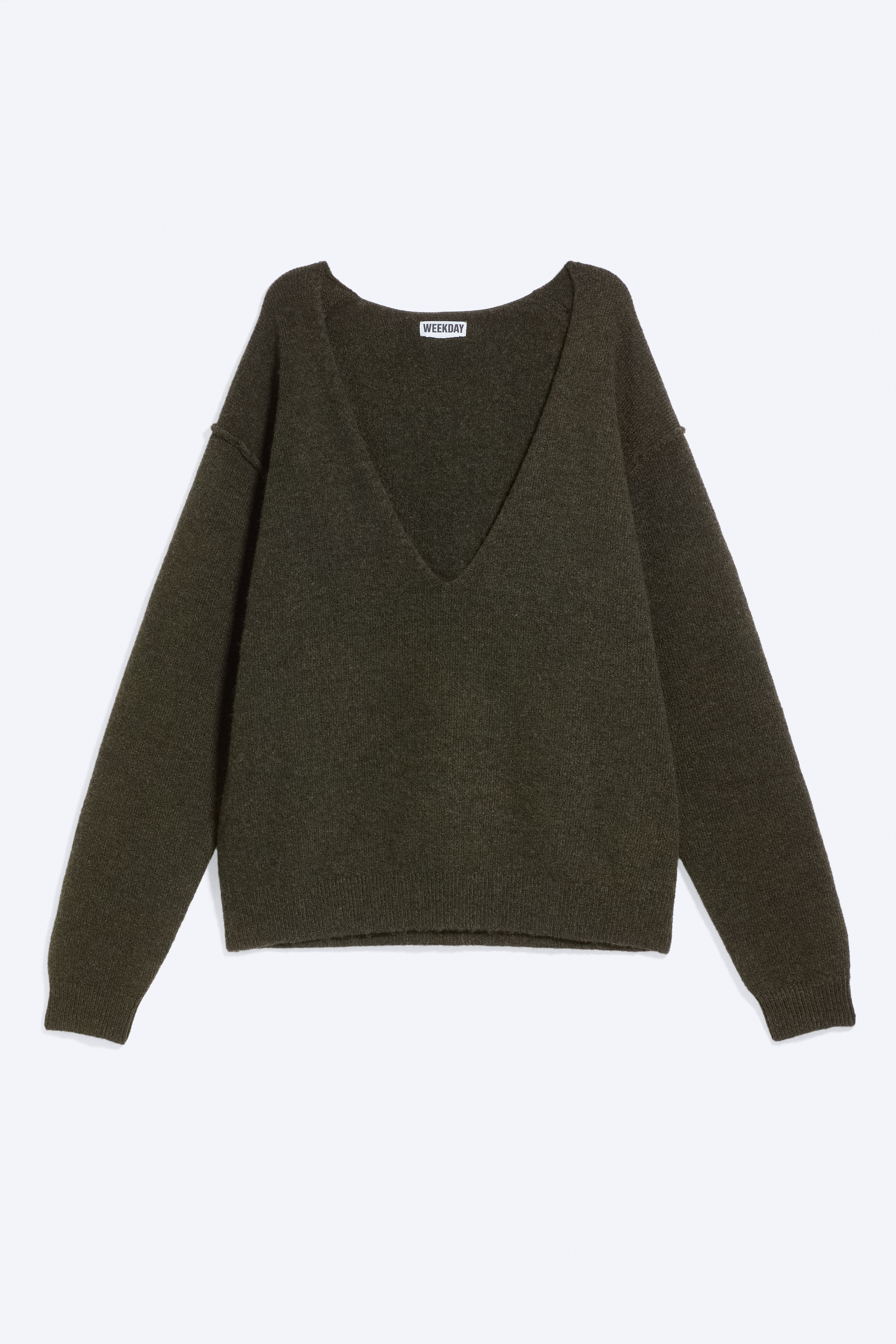 Maglione ampio in maglia a scollo a V - Verde scuro/Grigio mélange polveroso/Nero