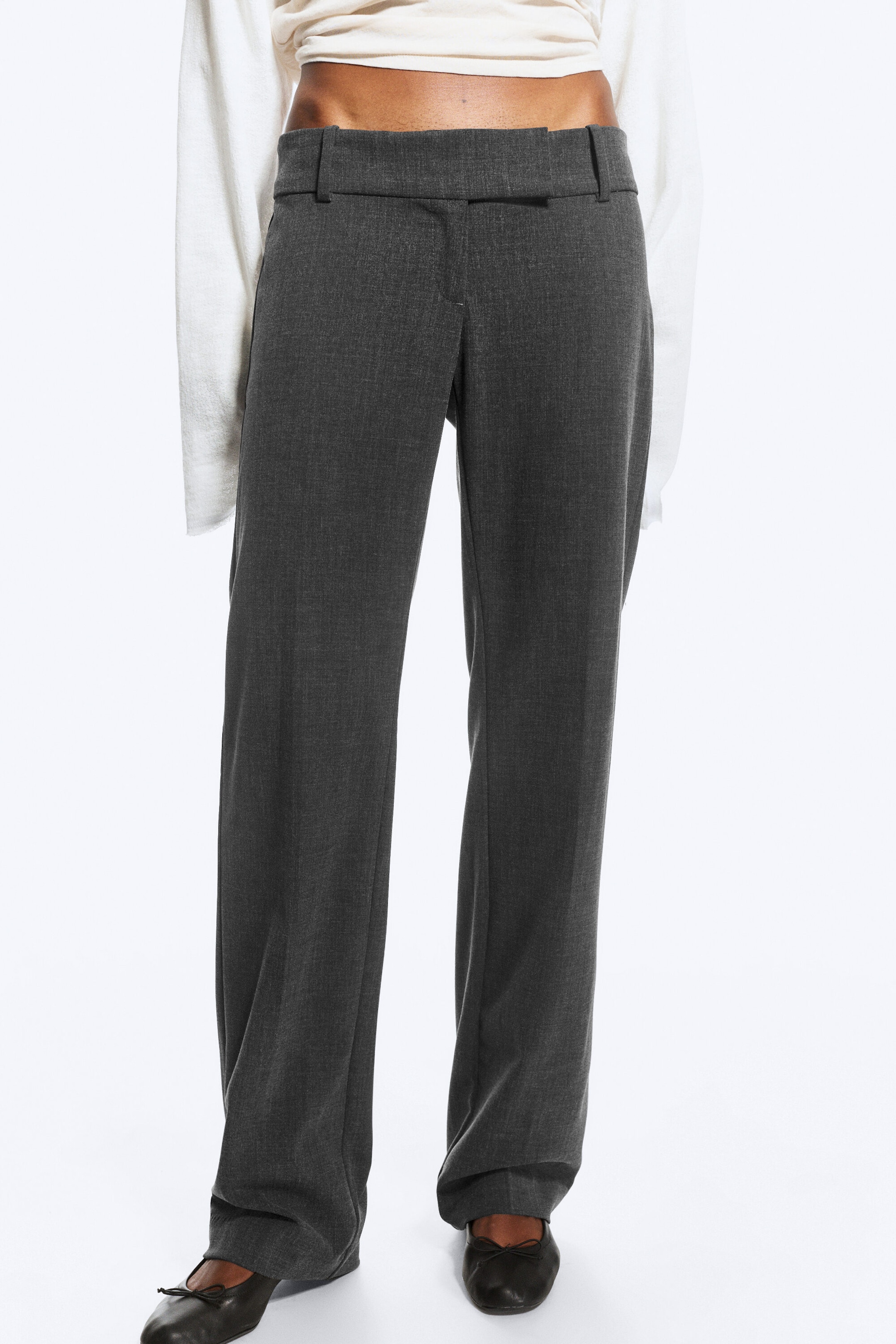 Dark Grey Melange - Low-Rise Straight Suiting Trousers - 1