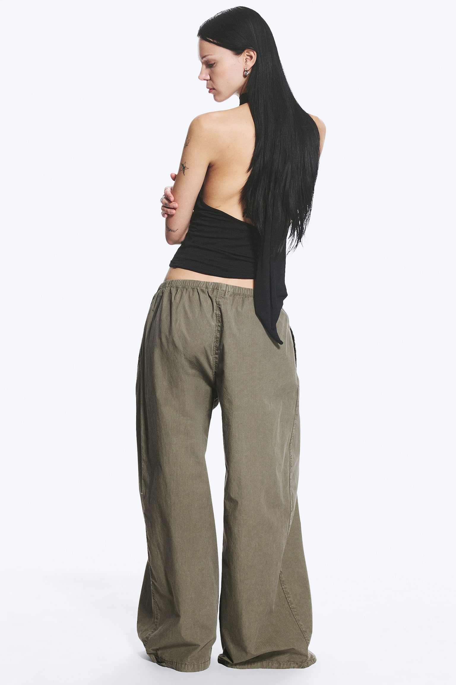 Pantalon à enfiler taille basse en ripstop - Vert kaki cendré/Taupe cendré clair/Gris foncé - 4