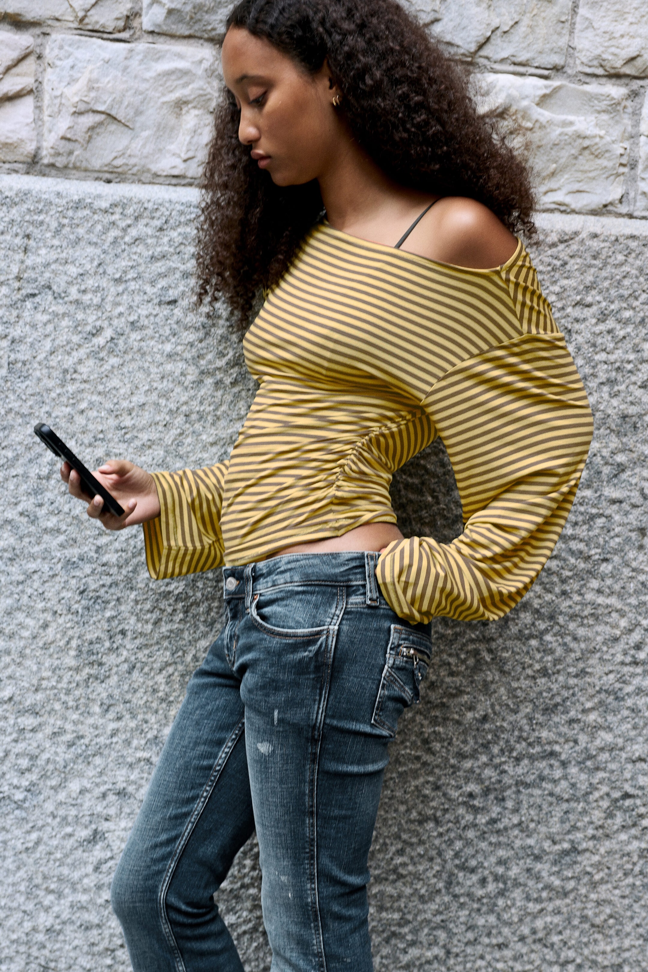 Striped Lime - Waisted long-sleeved top - 0