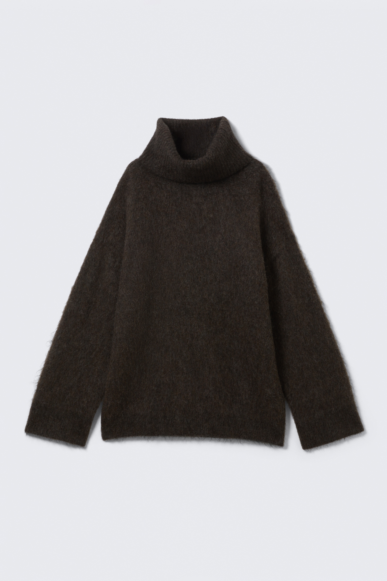 Mohair-Blend Funnel Neck Sweater - Dark Brown Melange/Dark Grey Melange - 2