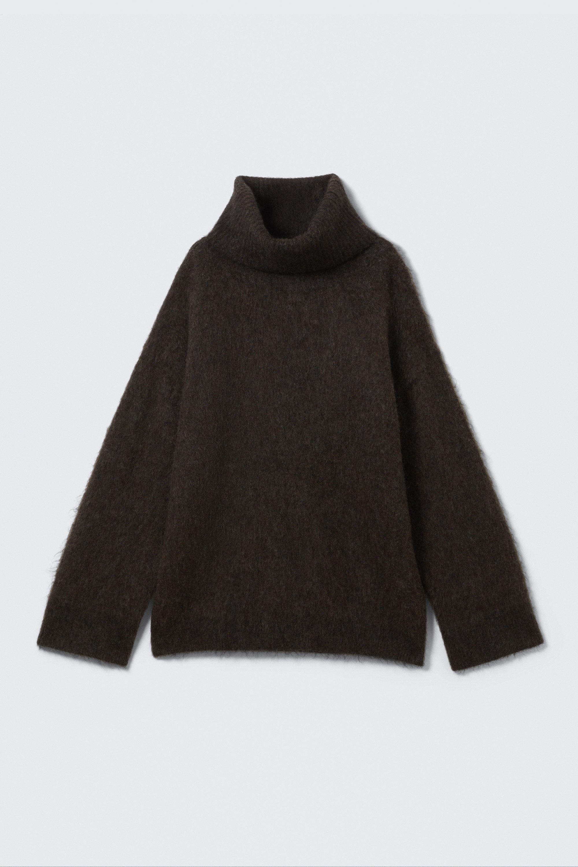 Dunkelbraun meliert - Pullover mit Trichterkragen - 1