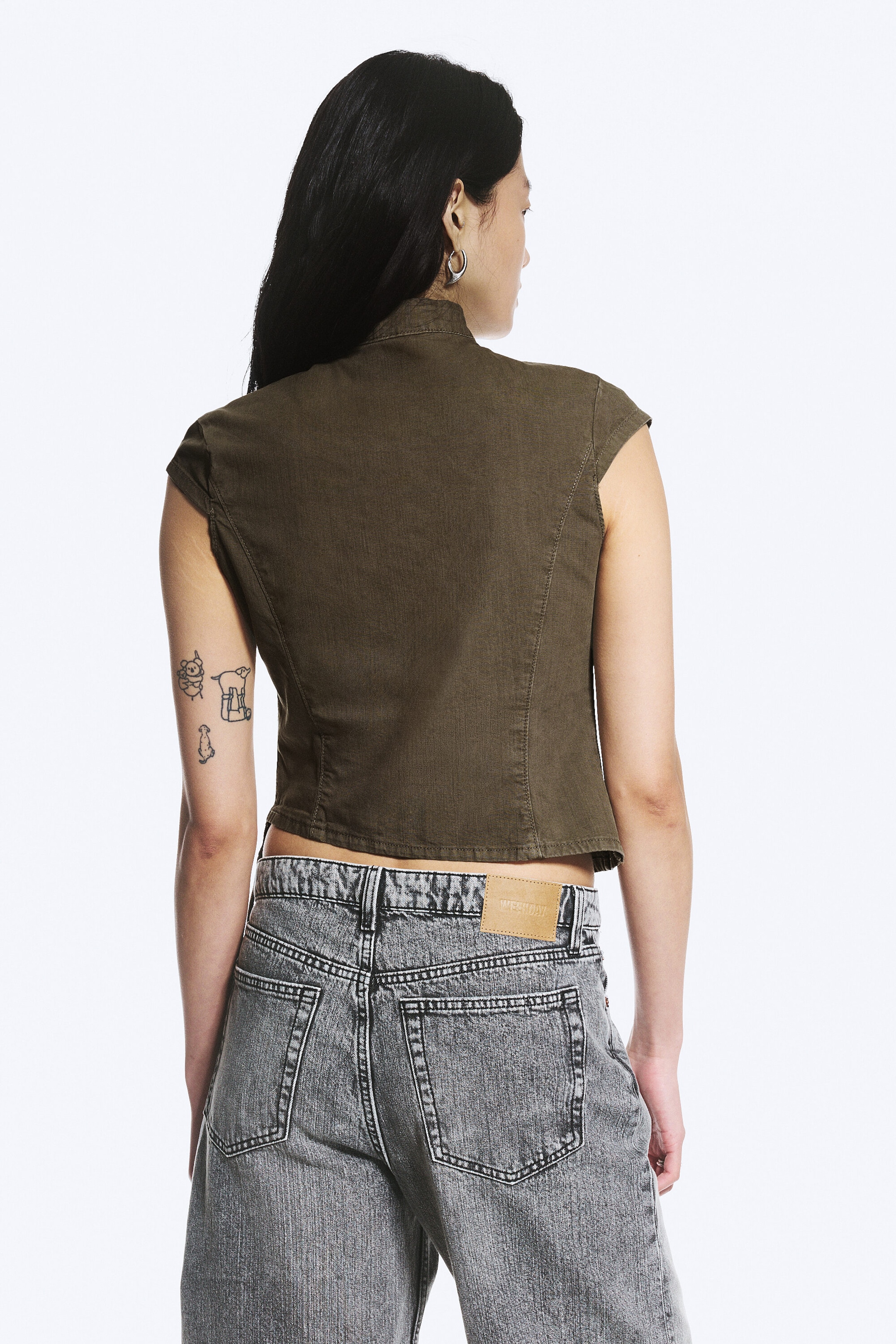 Taupe foncé - Haut structuré asymétrique en coton - 4