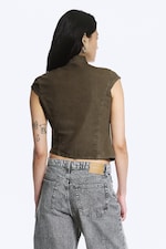 Taupe foncé - Haut structuré asymétrique en coton - 4