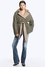 Beige et vert kaki - Trench-coat réversible à double boutonnage - 2