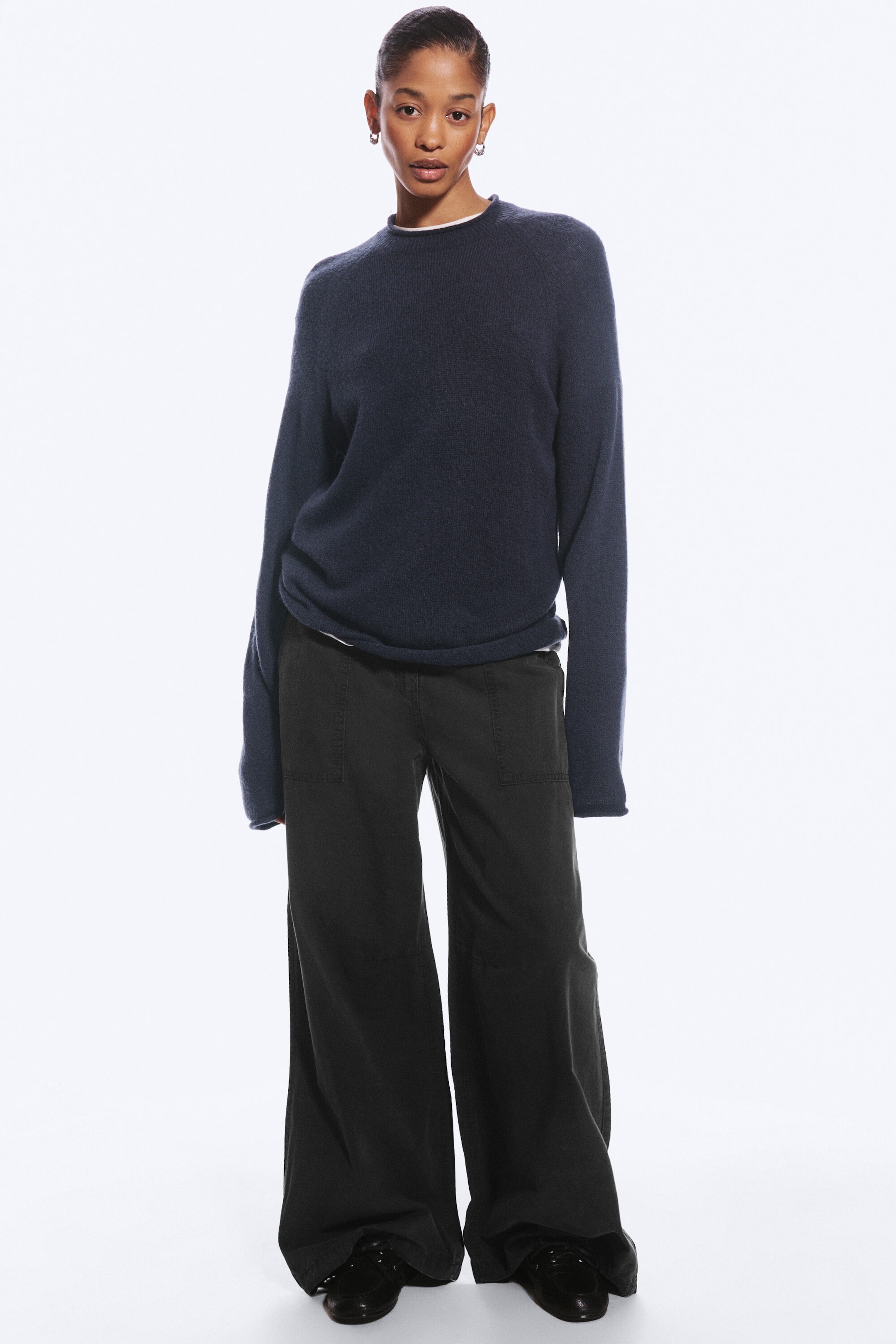 Dark Blue - Loose wool blend jumper - 2