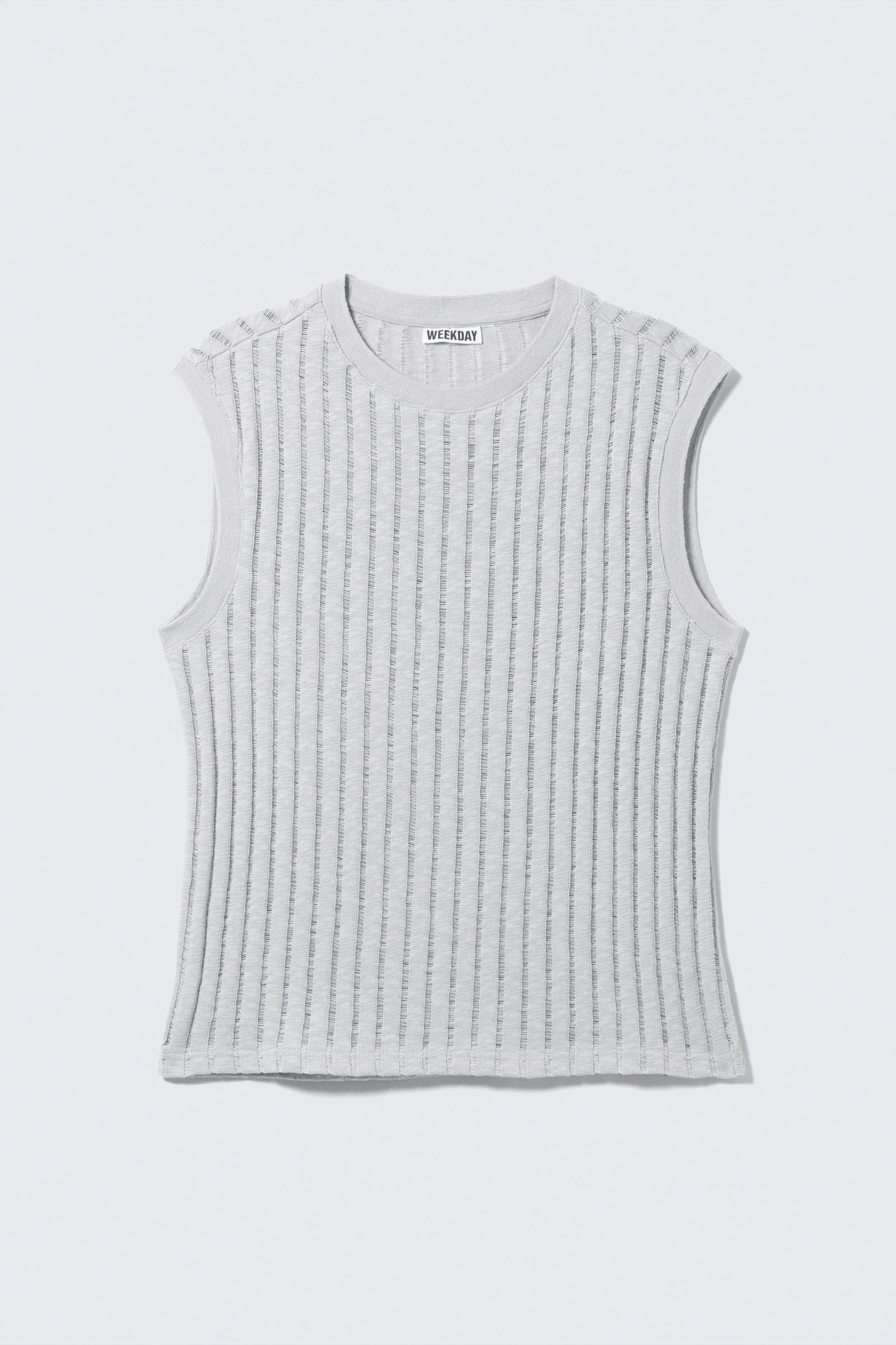 Light Grey Melange - Boxy Structured Cotton Tank Top - 4