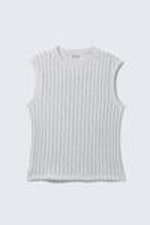 Light Grey Melange - Boxy Structured Cotton Tank Top - 4