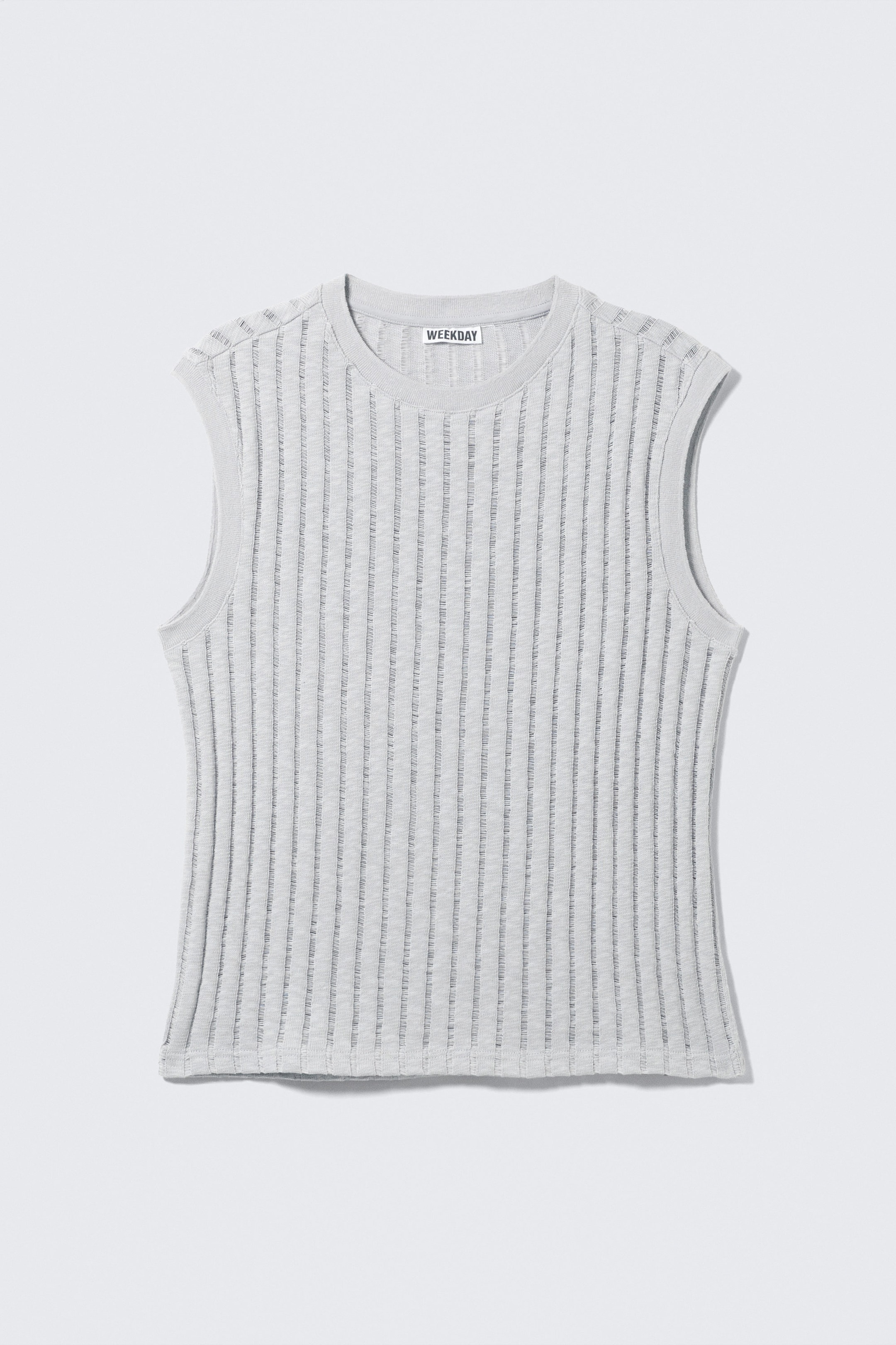 Hellgrau meliert - Boxy Tanktop aus strukturierter Baumwolle - 1
