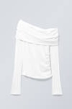 White - Draped Off-shoulder Top - 0
