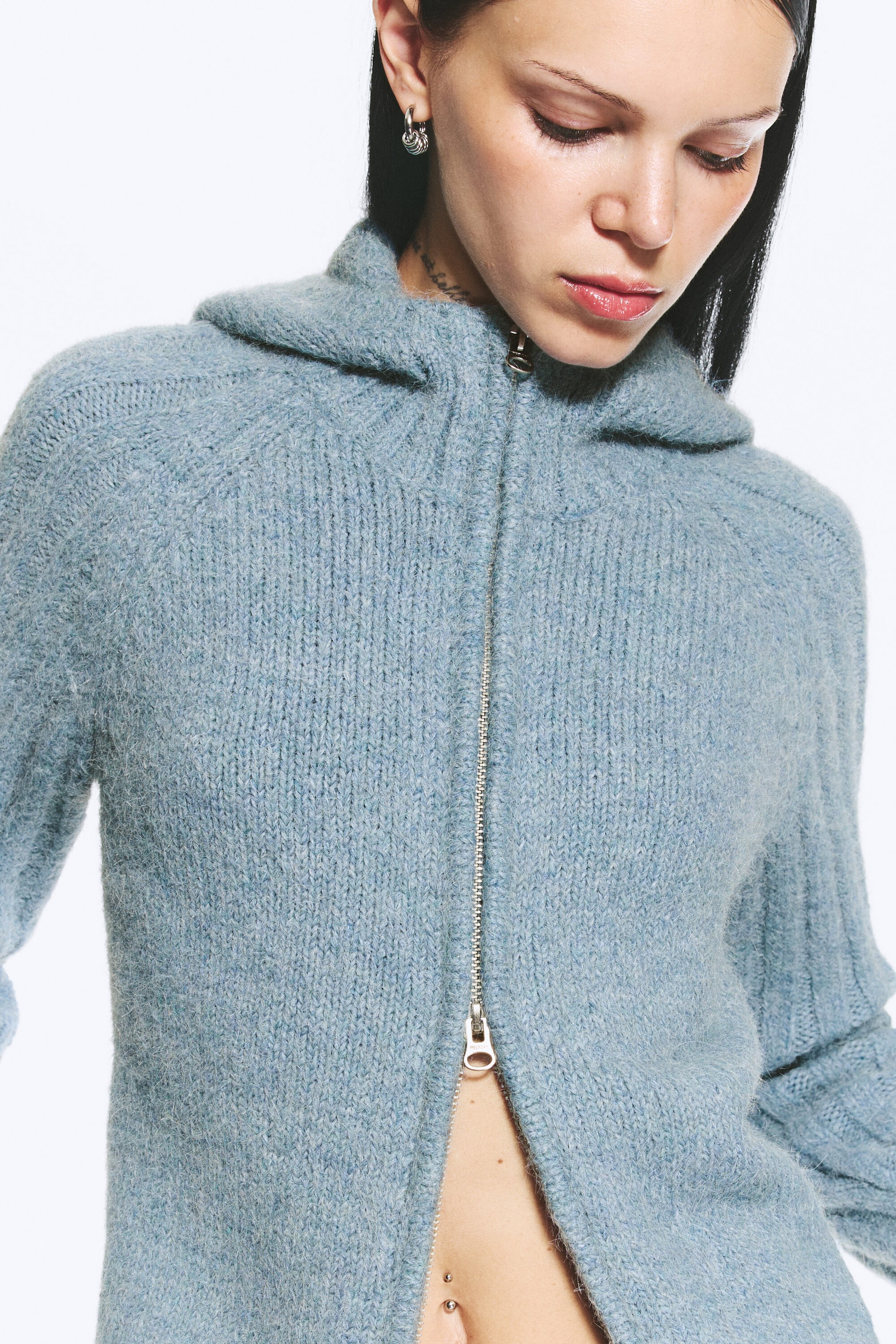 Dusty Blue - Knitted zip hoodie - 2