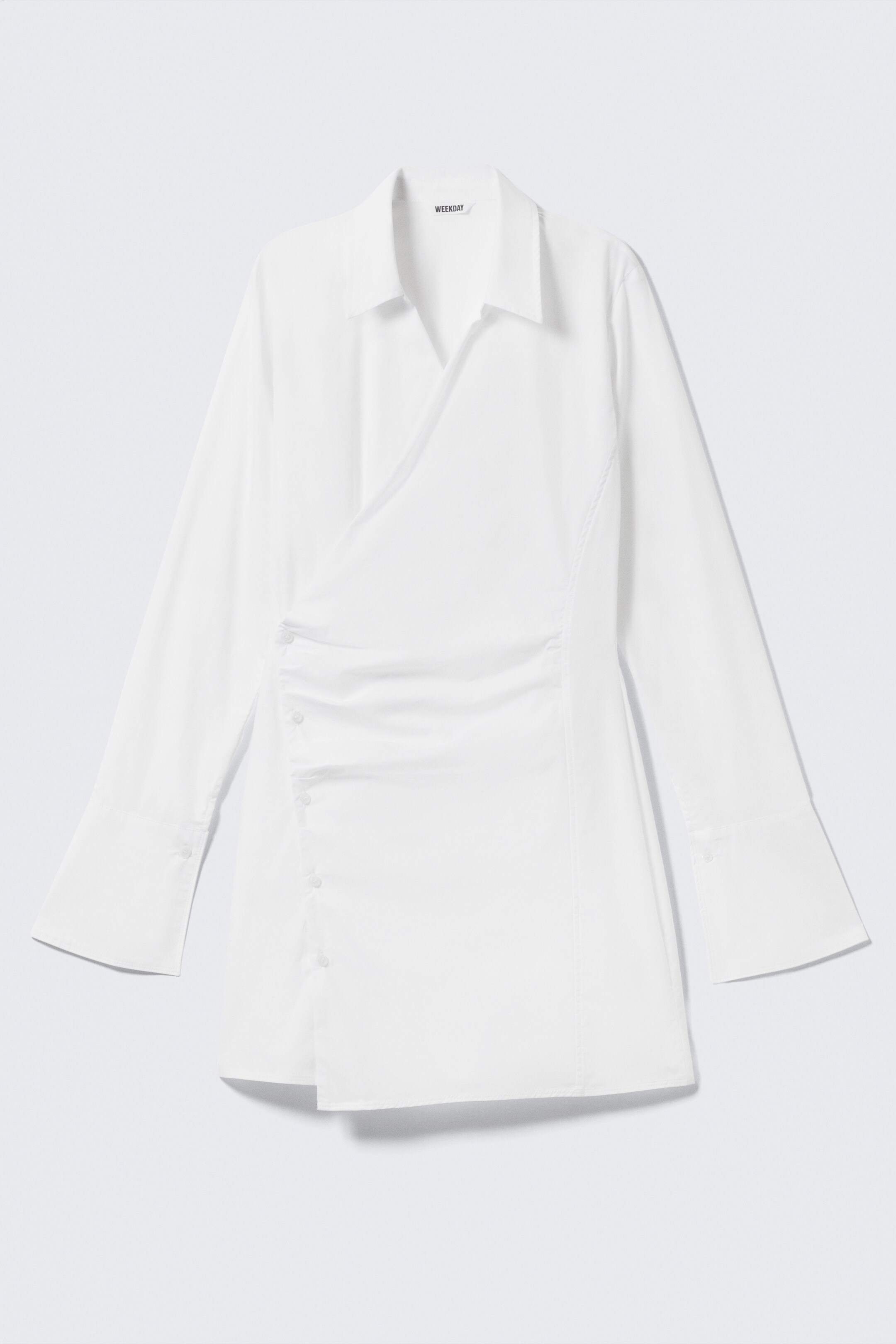 Zobrazit větší obrázek: Long-Sleeved Asymmetric Mini Shirt Dress - Bílá - ŽENY | H&M CZ 5