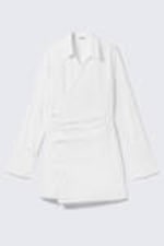 White - Long-Sleeved Asymmetric Mini Shirt Dress - 4