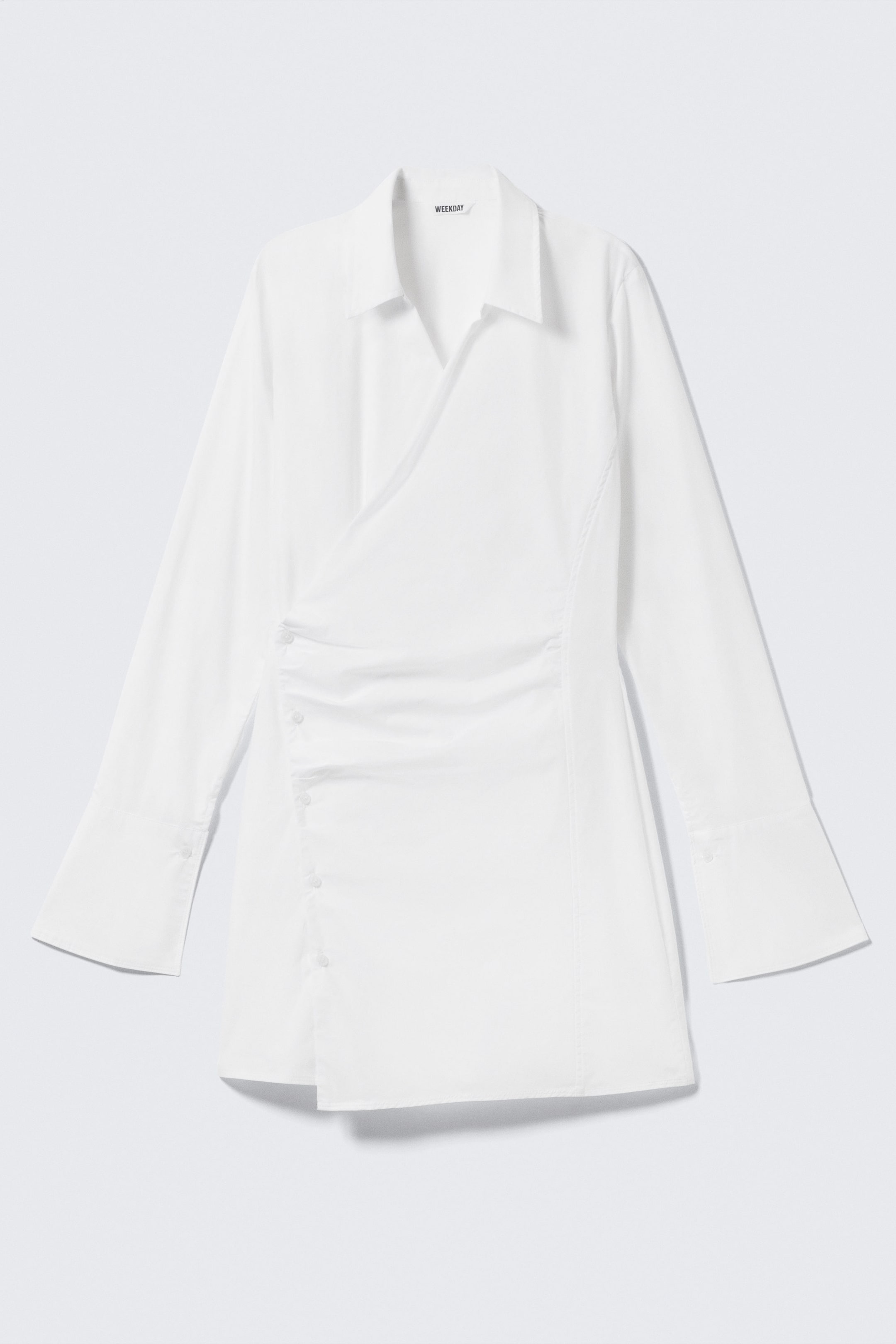 White - Long-Sleeved Asymmetric Mini Shirt Dress - 1