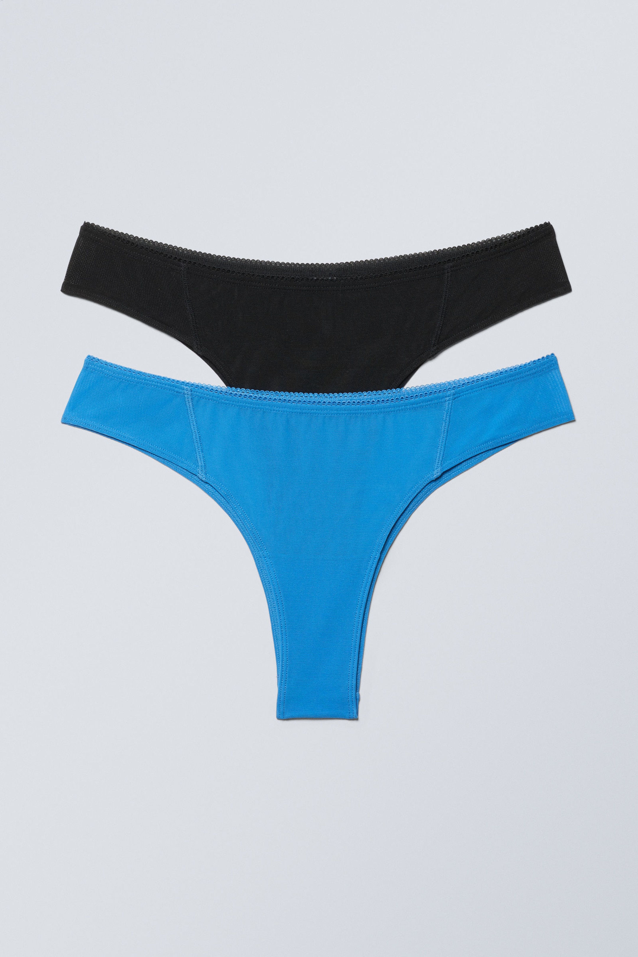Schwarz Blau - 2er-Pack Brazilian-Slips aus Netzstoff - 0