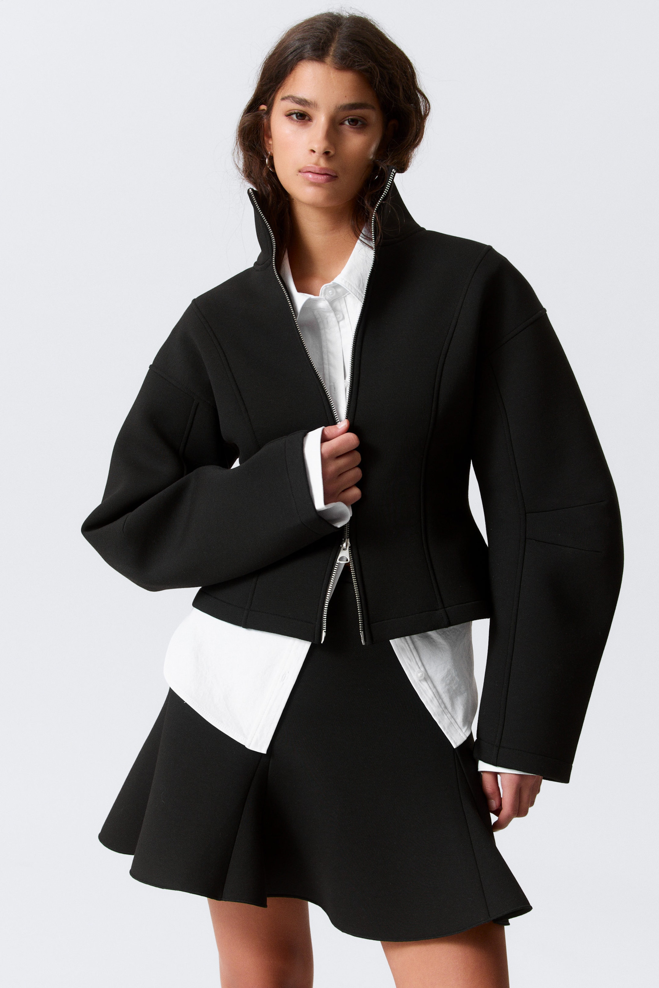 Black - Fitted Scuba Zip Jacket - 2