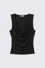 Dark Grey - Sleeveless Draped Waterfall Top - 3