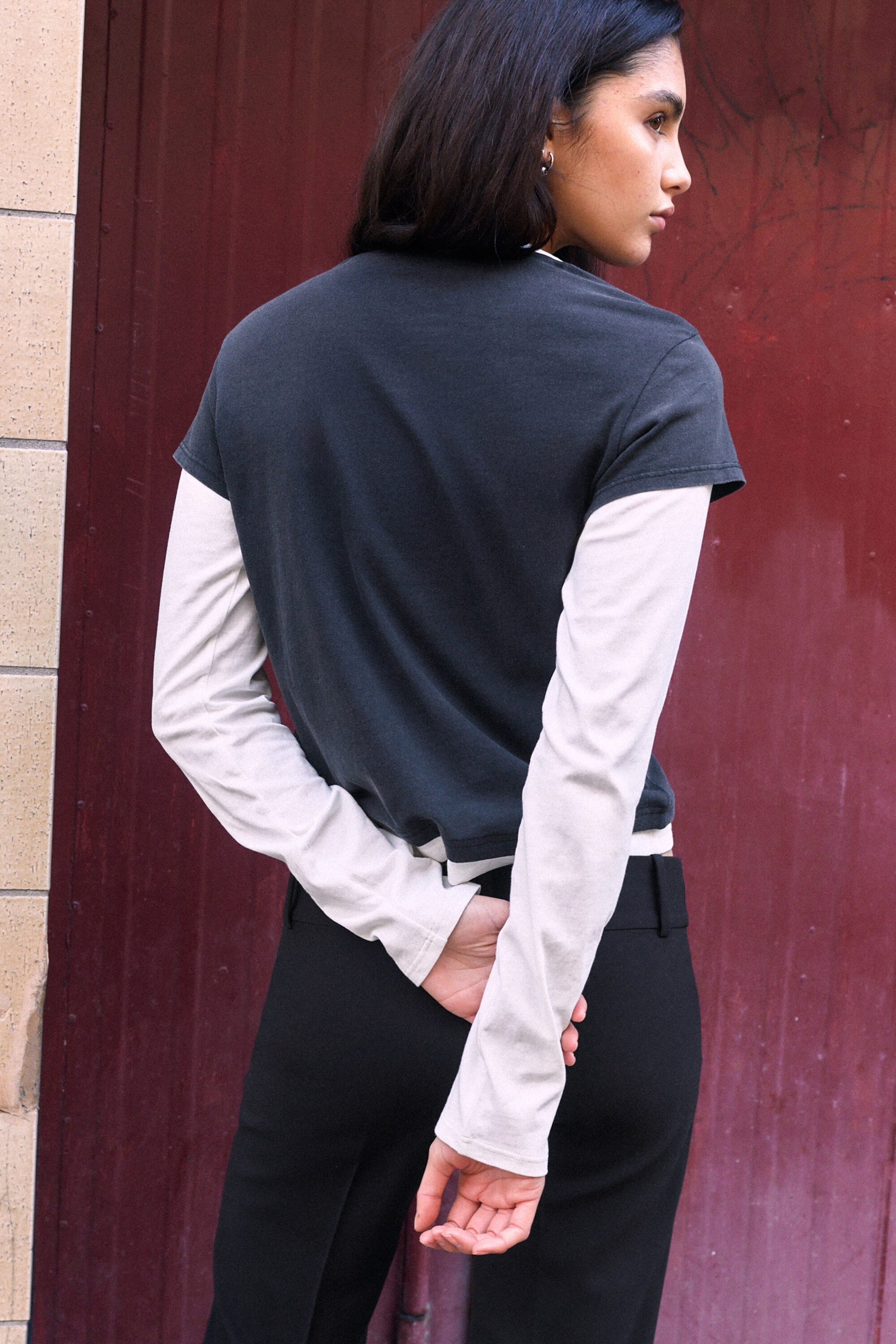 Off-black - Bowie Double-Layer Long-Sleeved T-shirt - 3