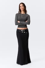 Black - Low-Rise Flared Suiting Maxi Skirt - 2