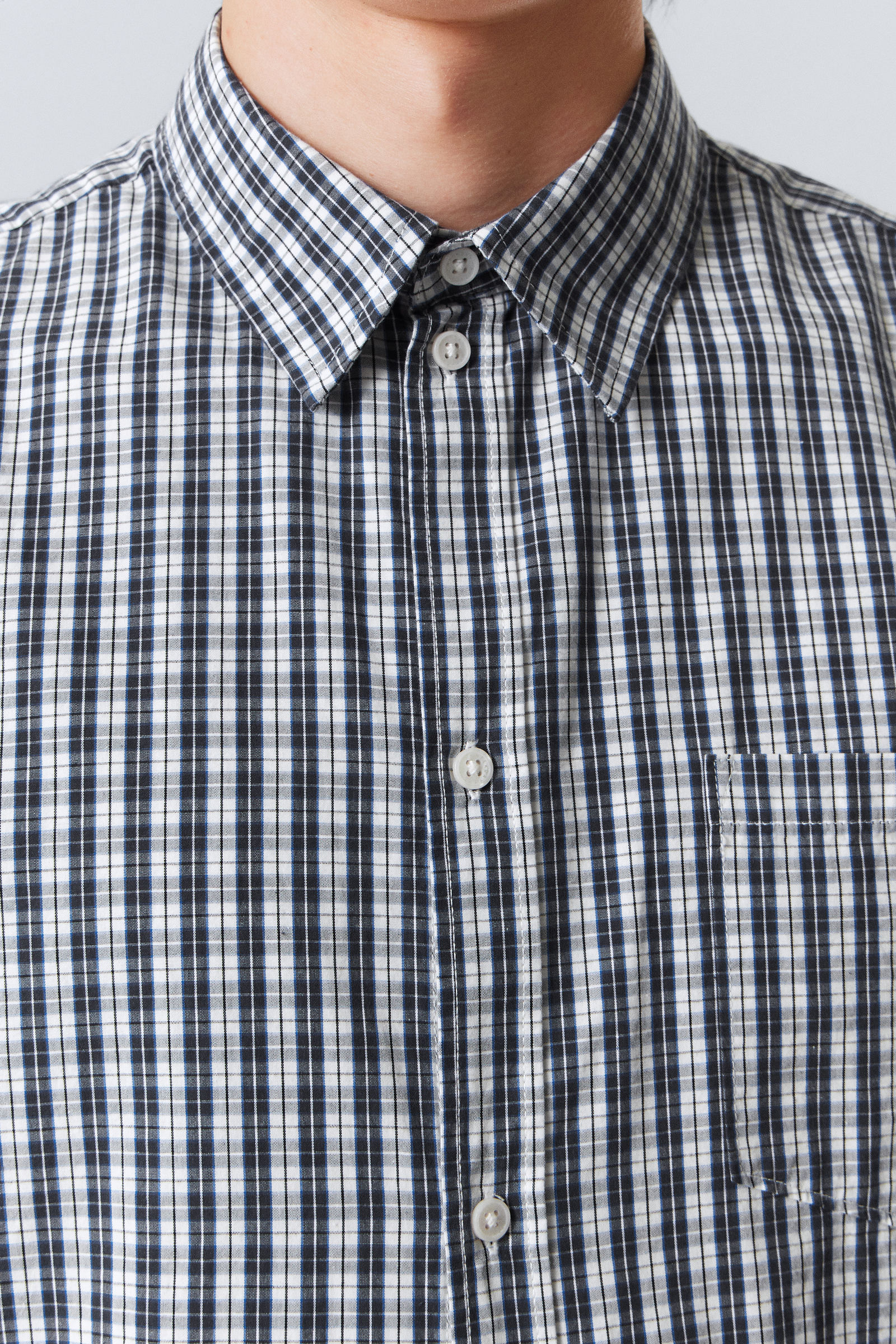 relaxed fit short-sleeved cotton shirt - Checked Blue