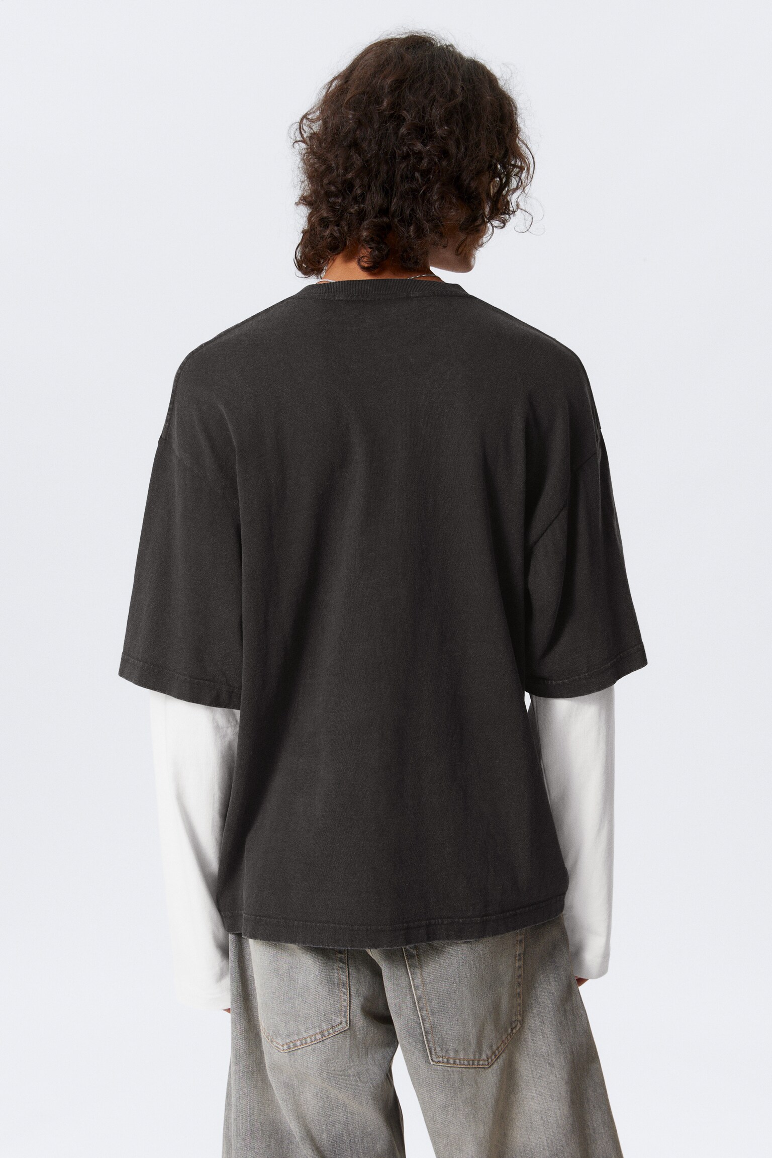 T-shirt i dubbellager i bomull - Svartvit - 4