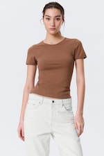 Marron - Haut ajusté à manches courtes et dos ouvert - 2