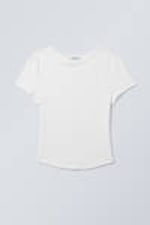 Weiß - Körperbetontes Modal-T-Shirt mit rundem Saum - 0