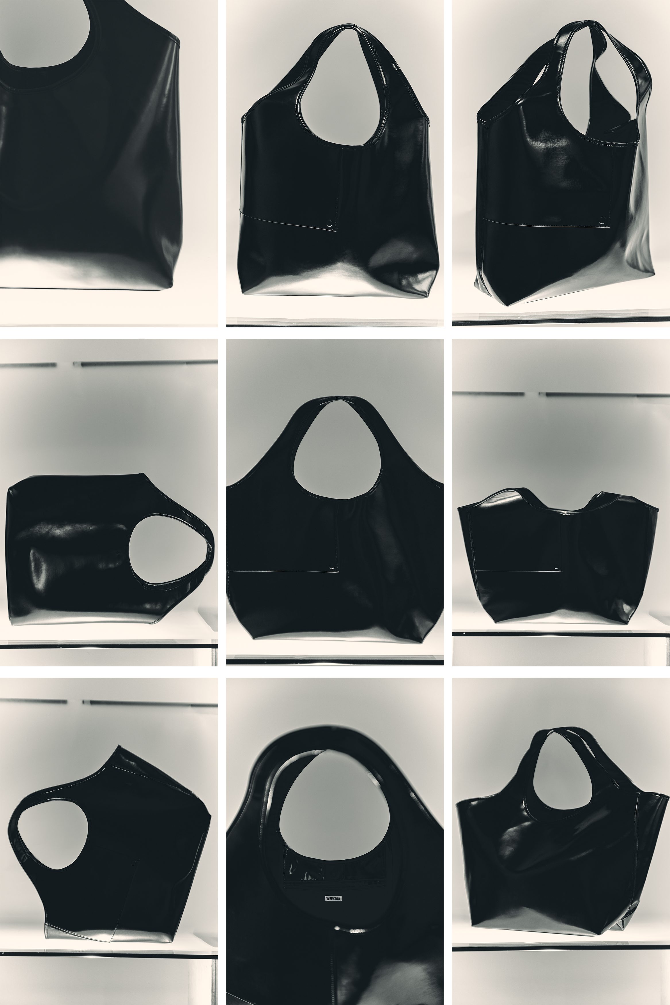 Black - Large Glossy Faux Leather Tote - 2