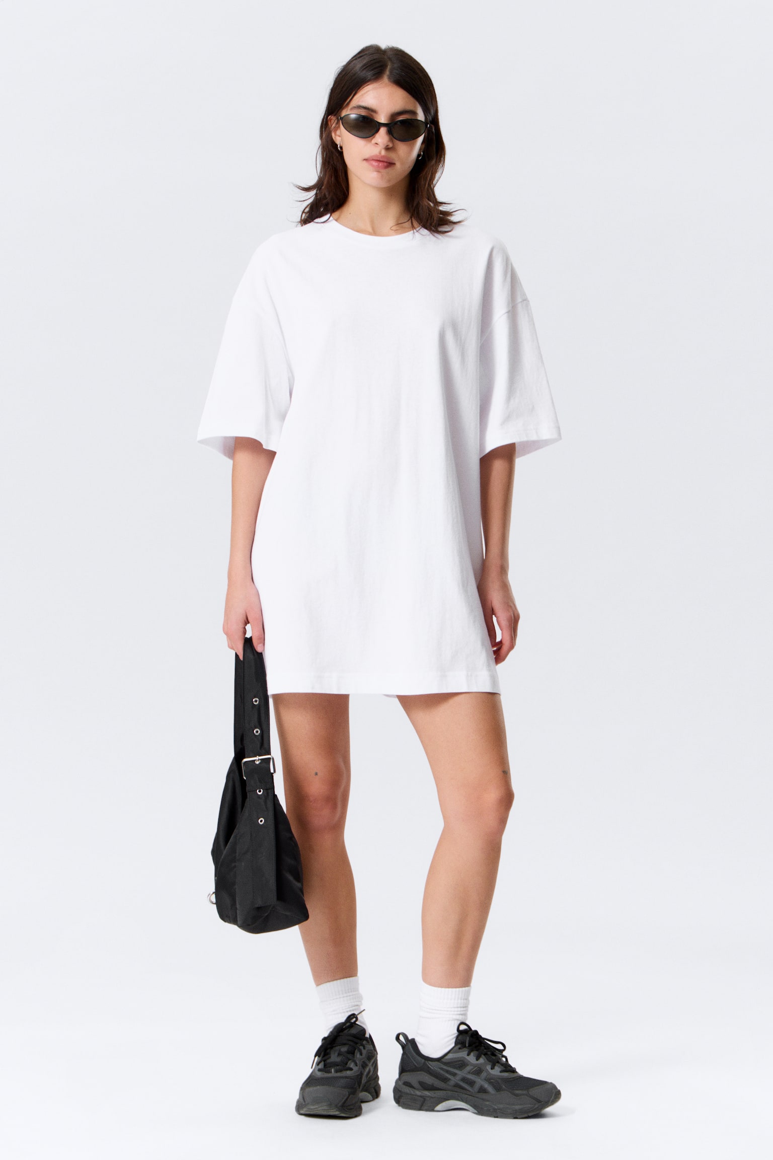 Abito T-shirt oversize in cotone - Bianco/Grigio polvere - 1