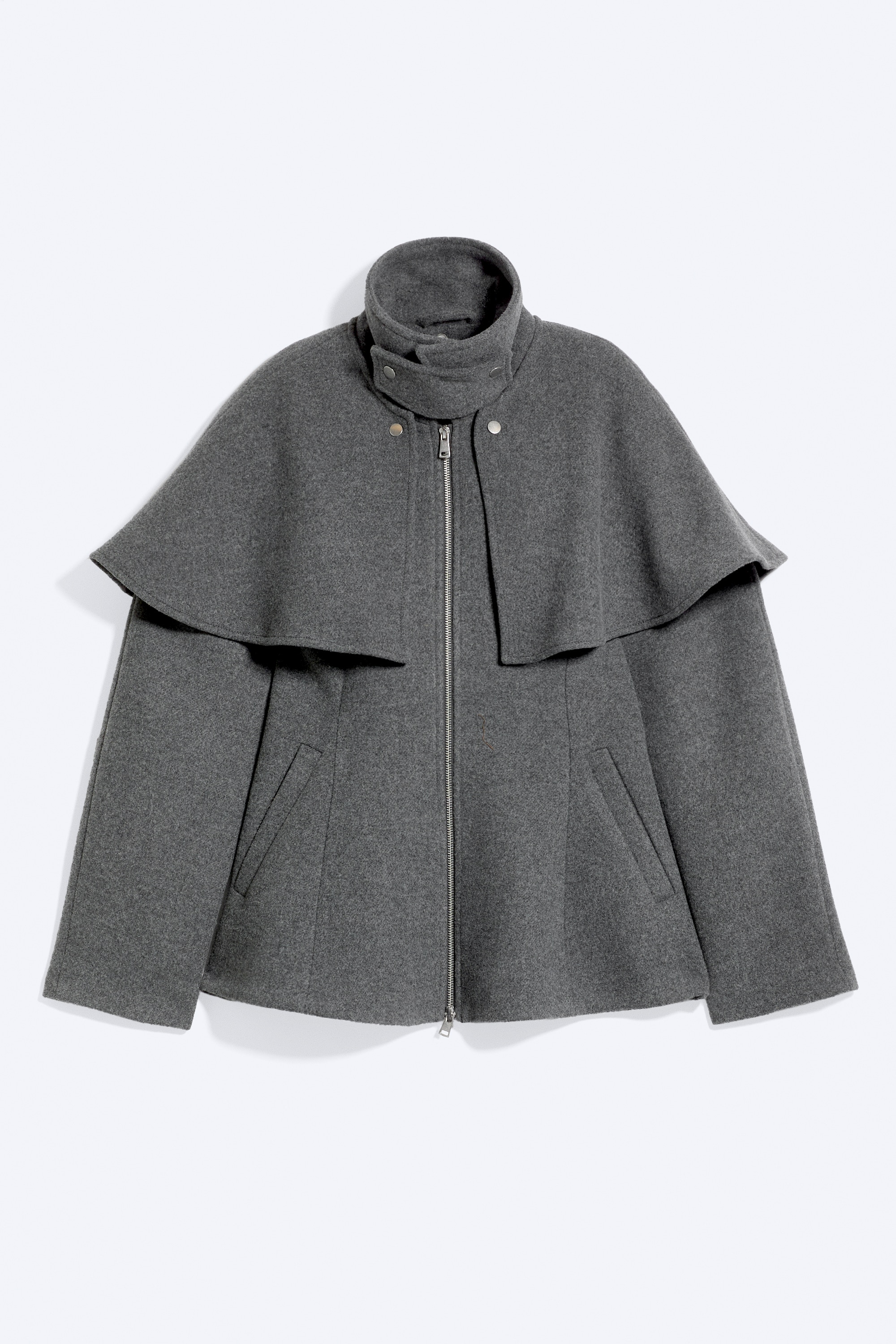 Chaqueta de mezcla de lana con detalle de capa - Gris oscuro/Marrón