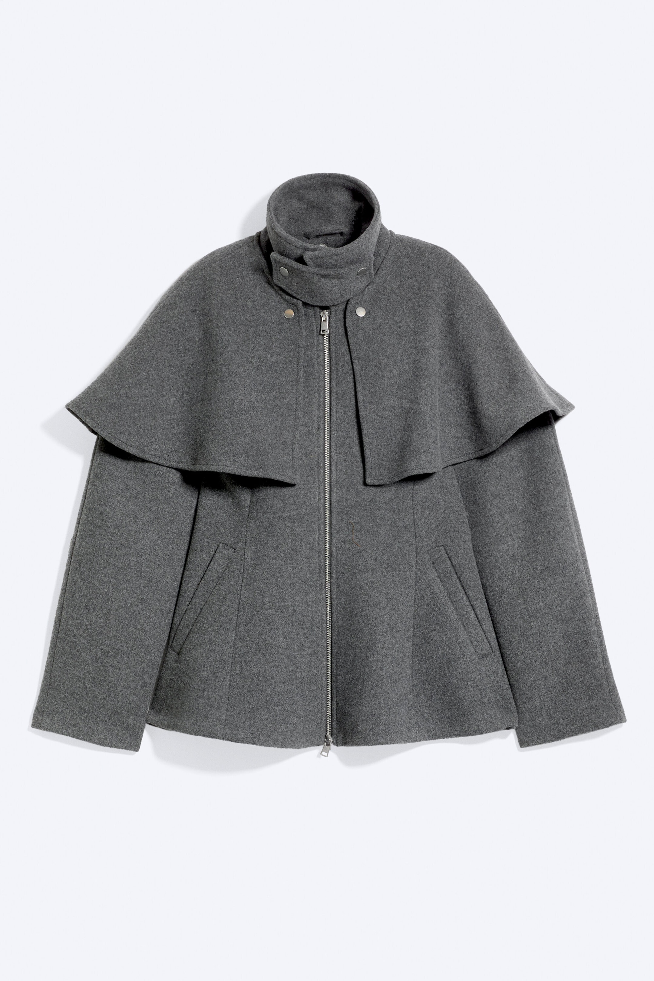 Dark Grey - Wool-Blend Cape-Detail Jacket - 5